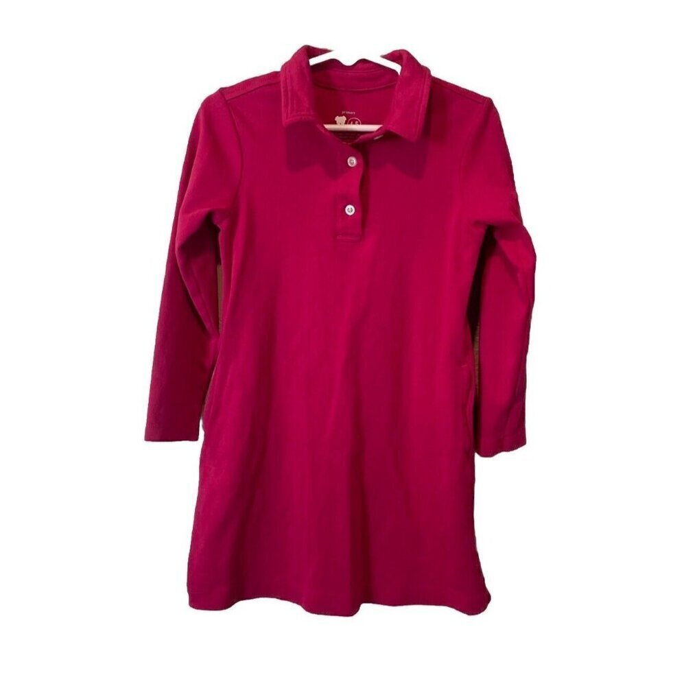Primary.com Primary Girls 4 5 Dress Polo Pink Long Sleeve  Pockets